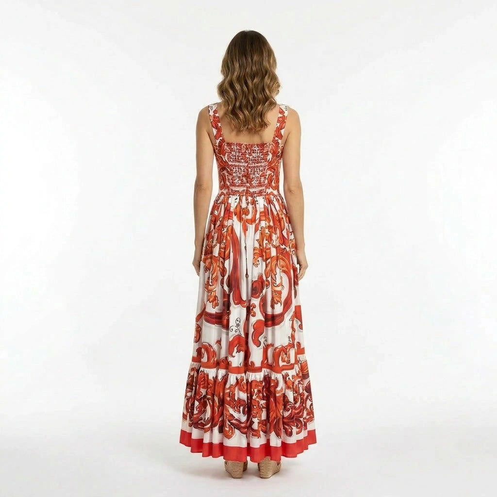 Orange Majolica Cotton Maxi Dress