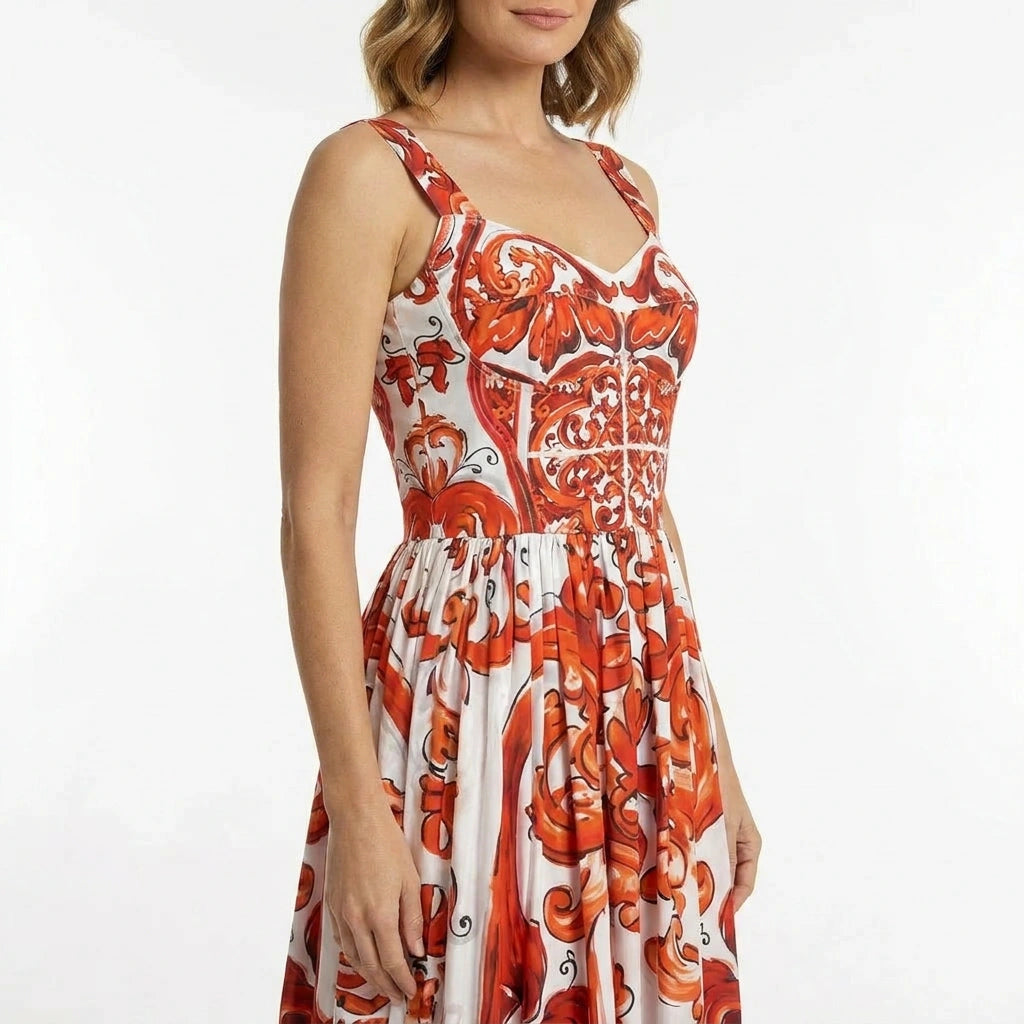 Orange Majolica Cotton Maxi Dress