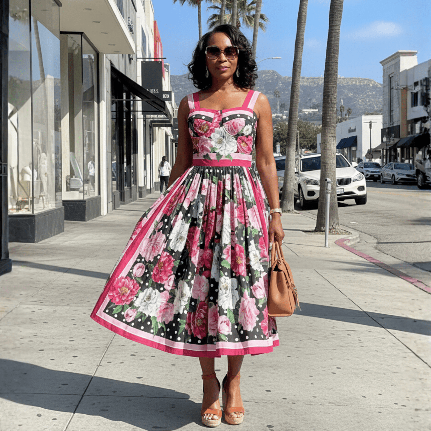 Floral Polka Dot print push up cotton midi dress - Dress By Vicky