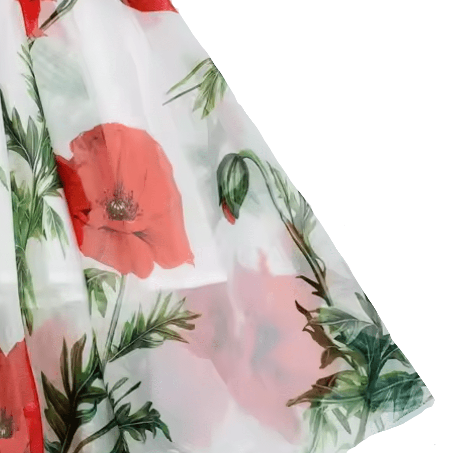 Floral poppies print chiffon kids dress with puff sleeves - Dress By Vicky