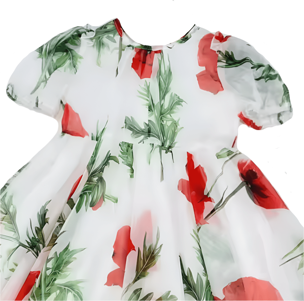 Floral poppies print chiffon kids dress with puff sleeves - Dress By Vicky