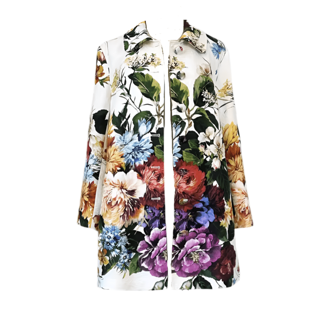 Floral print brocade long jacket, overcoat - Dress By Vicky