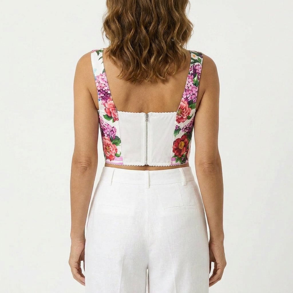 Floral Positano Print Cotton Bustier Top