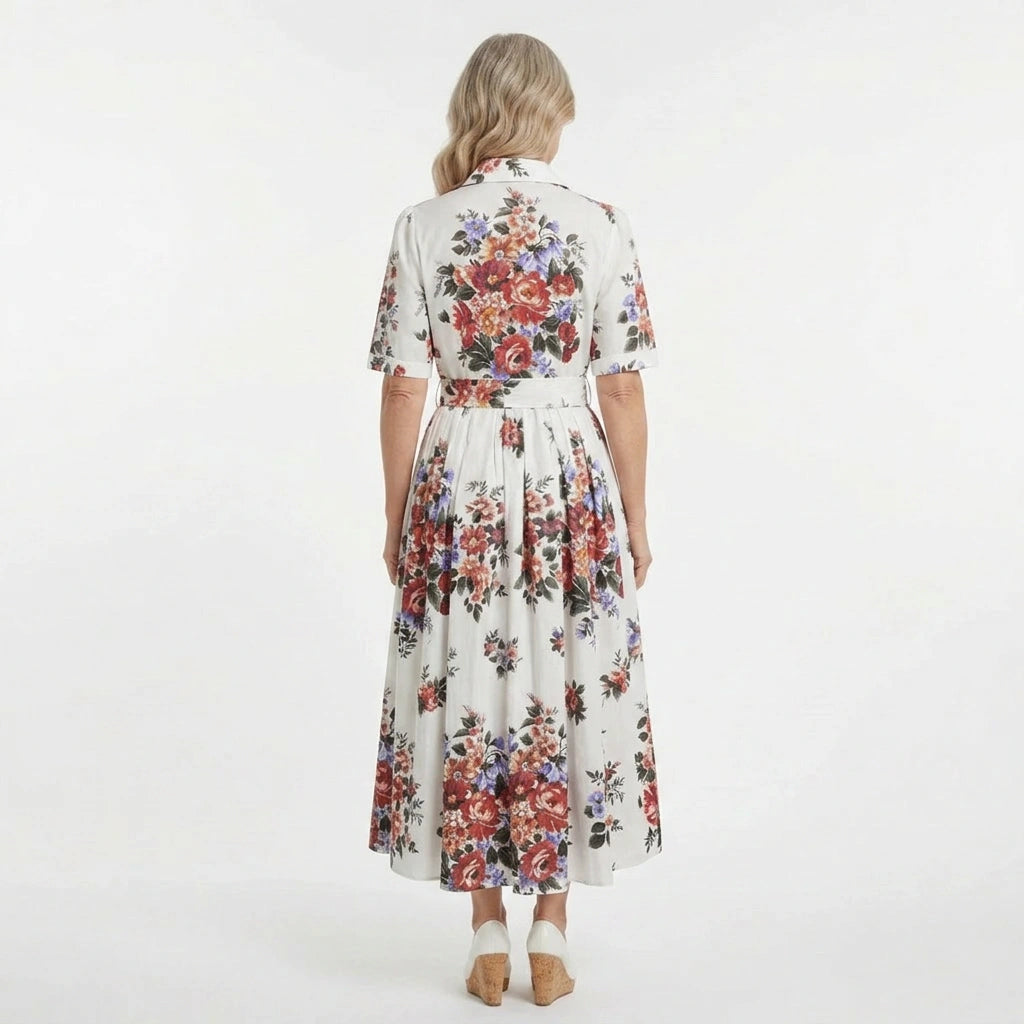 Floralia Italiana White Cotton Midi Shirt Dress