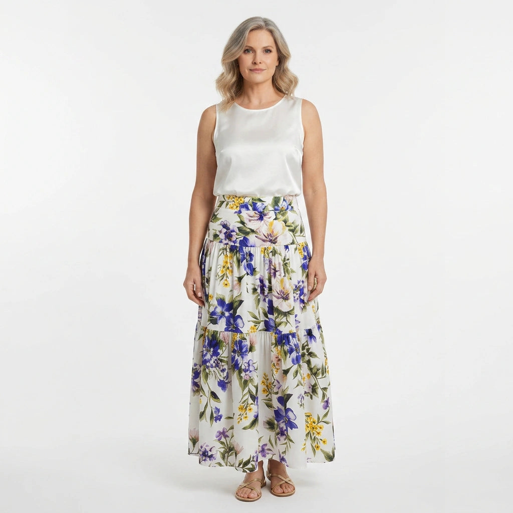 Italian Summer Floral Cotton Maxi Skirt
