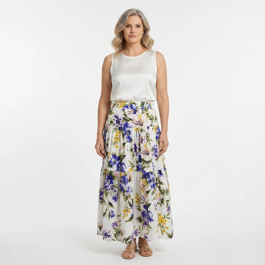 Italian Summer Floral Cotton Maxi Skirt