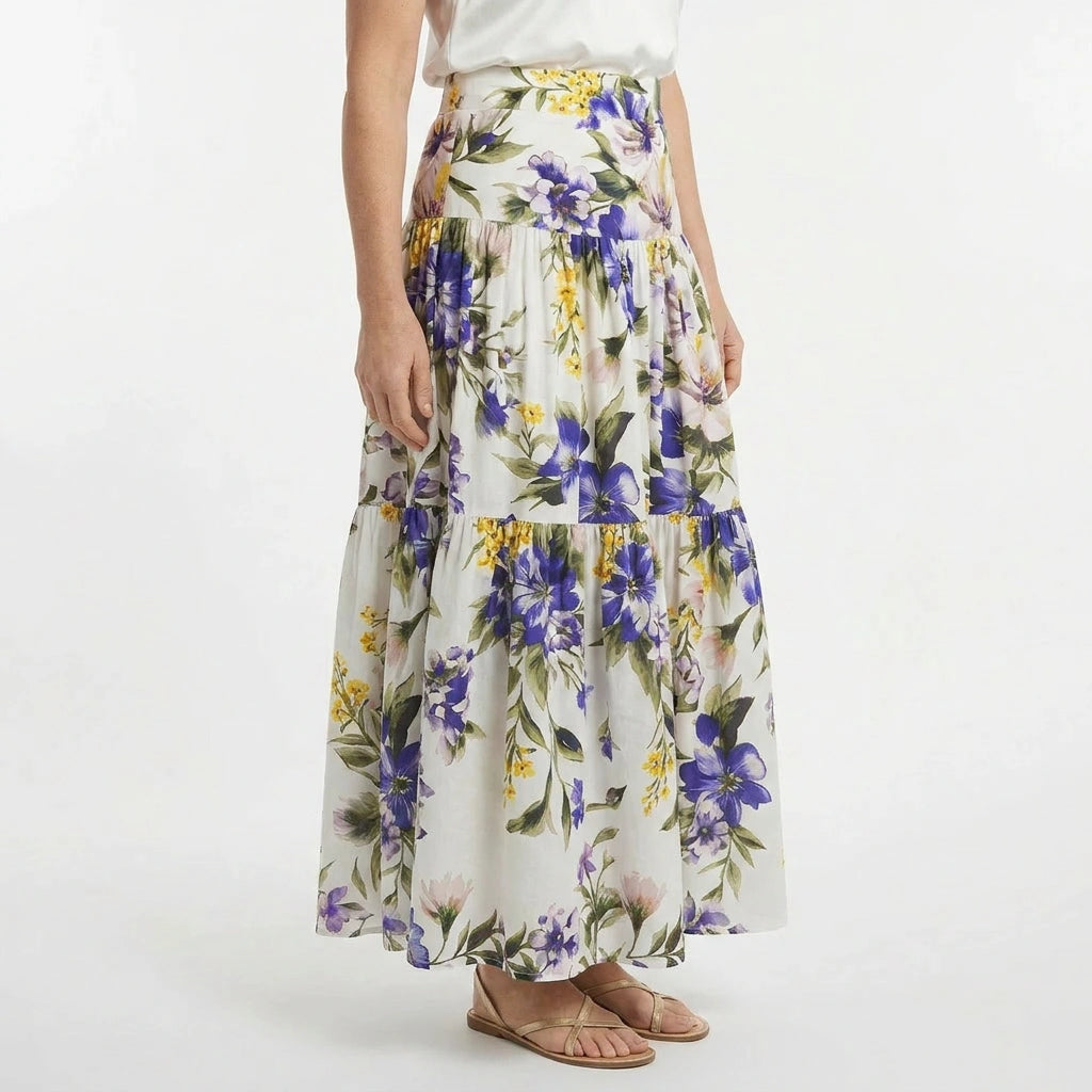 Italian Summer Floral Cotton Maxi Skirt