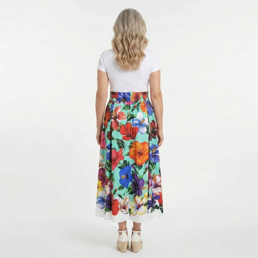 Multicolour Floral Cotton Midi Skirt