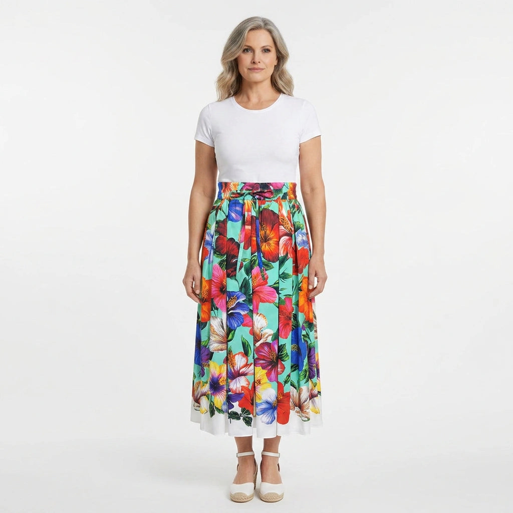 Multicolour Floral Cotton Midi Skirt