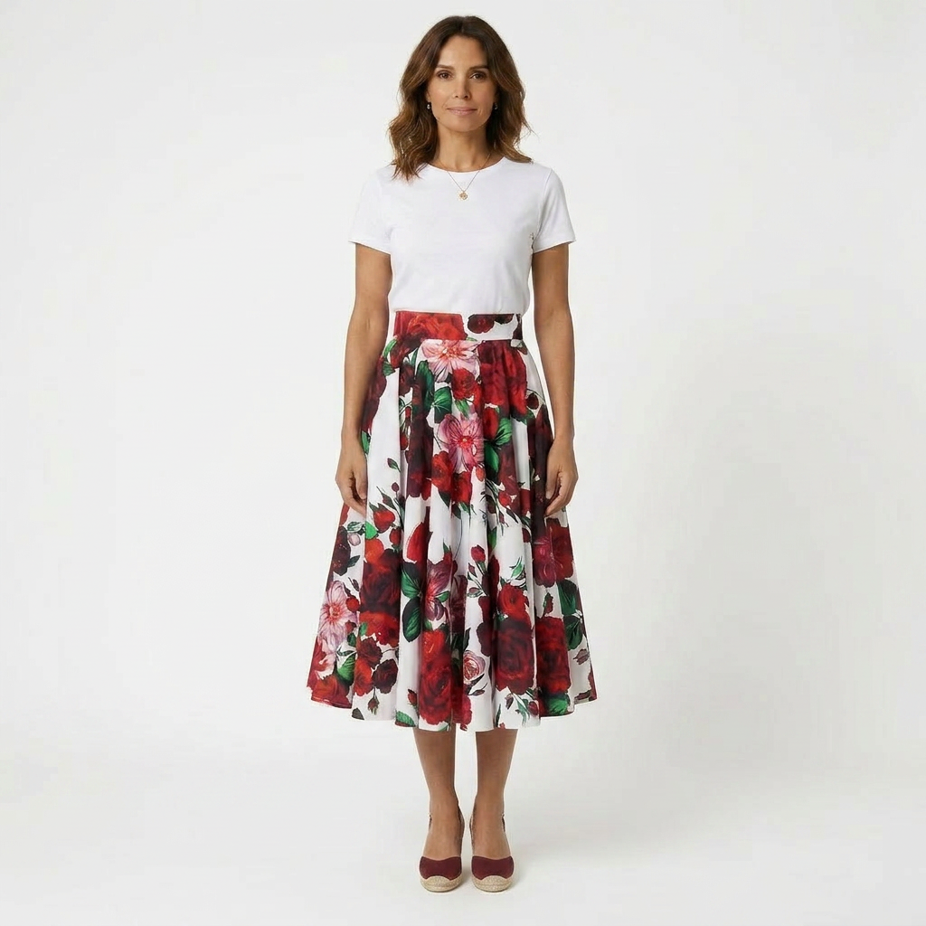 Floral Midi Cotton Skirt