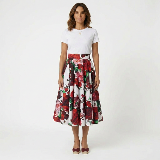 Floral Midi Cotton Skirt