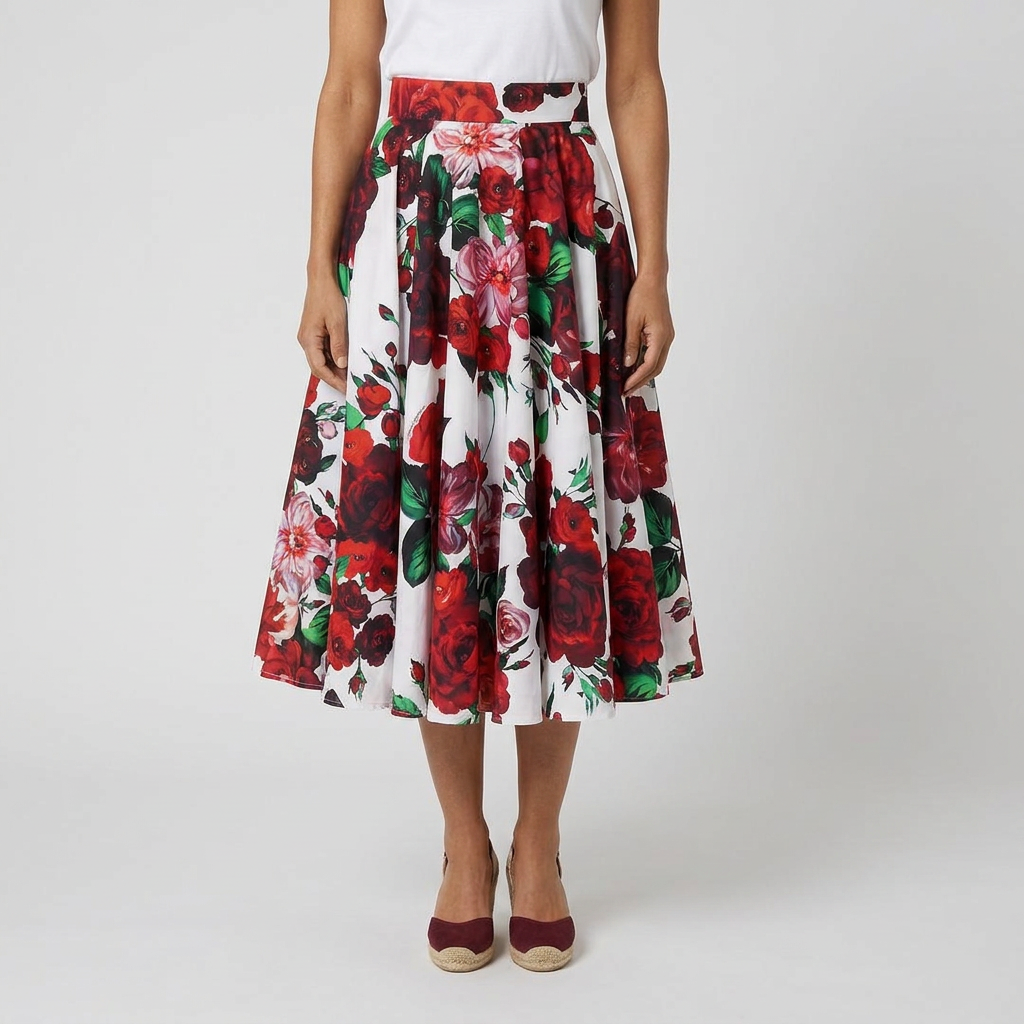 Floral Midi Cotton Skirt