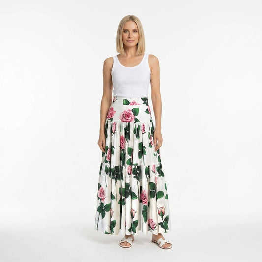 Luxury Roses print 100% cotton maxi full skirt