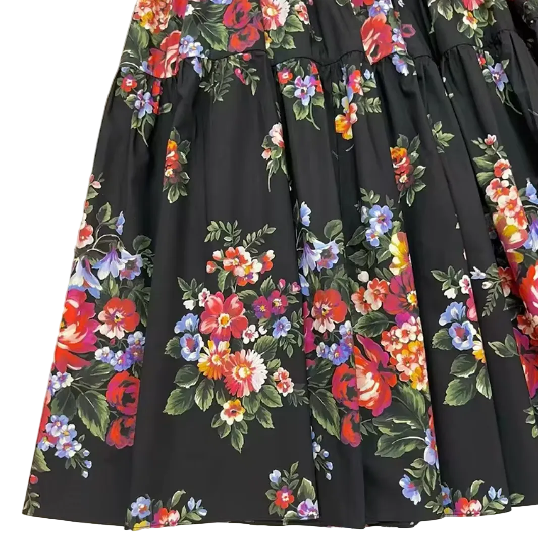 Floralia Italiana Black Cotton Maxi Skirt - Dress By Vicky