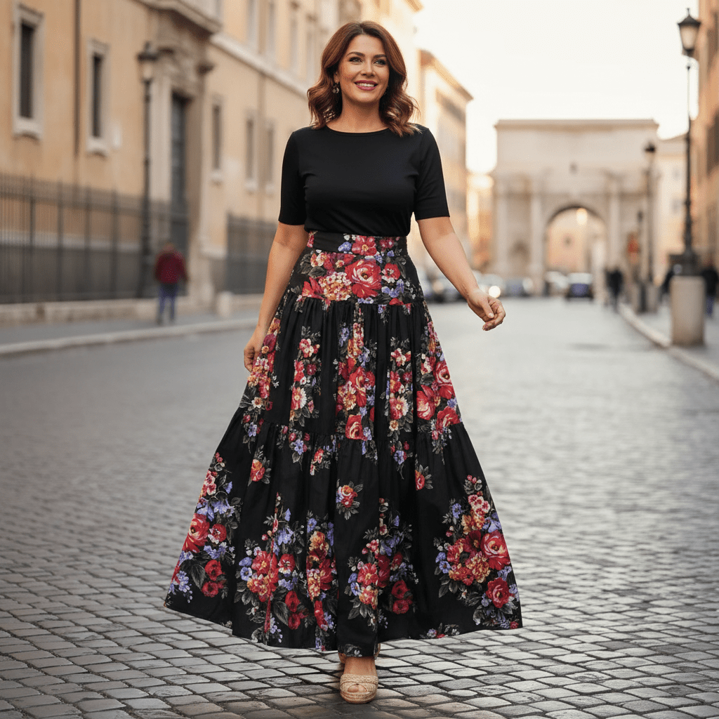 Floralia Italiana Black Cotton Maxi Skirt - Dress By Vicky