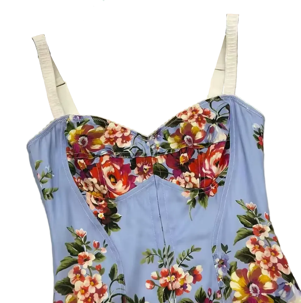 Floralia Italiana Pure Silk Lingerie - Style Blue Midi Dress - Dress By Vicky