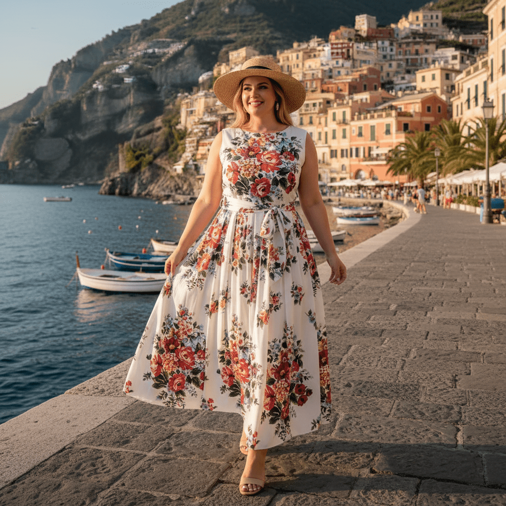 Floralia Italiana White Cotton Midi Dress with Tie Belt - Dress By Vicky