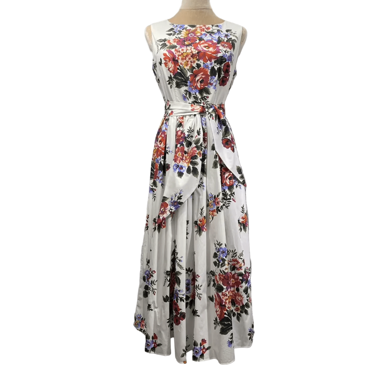 Floralia Italiana White Cotton Midi Dress with Tie Belt - Dress By Vicky