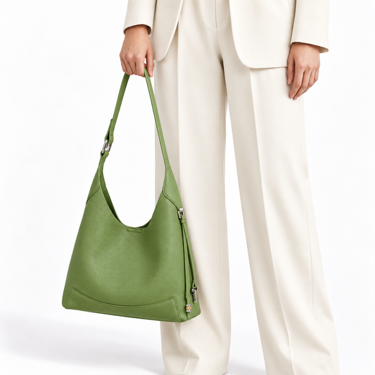 Leather Hobo Shoulder Bag with Inner Zip Pouch