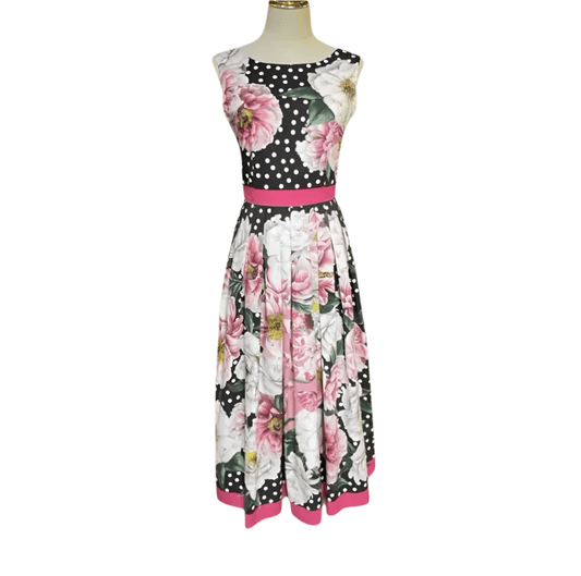 Handmade Italian Polka dot sleeveless floral 100% cotton dress - Dress By Vicky