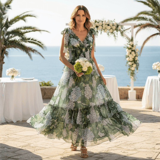 Hydrangea print floral chiffon maxi dress - Dress By Vicky