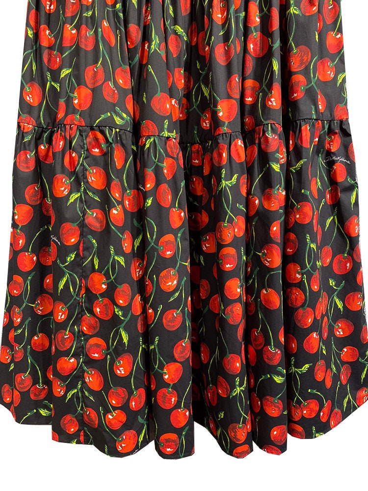 70 Handmade Italian designer Cherries print cotton skirt, black