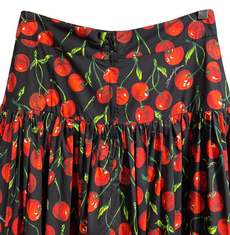 70 Handmade Italian designer Cherries print cotton skirt, black