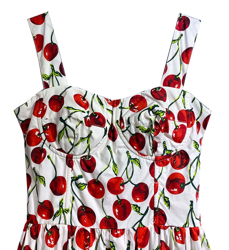 36 Handmade Italian designer CHERRIES push up cotton dress, dolce vita dress, runway dress