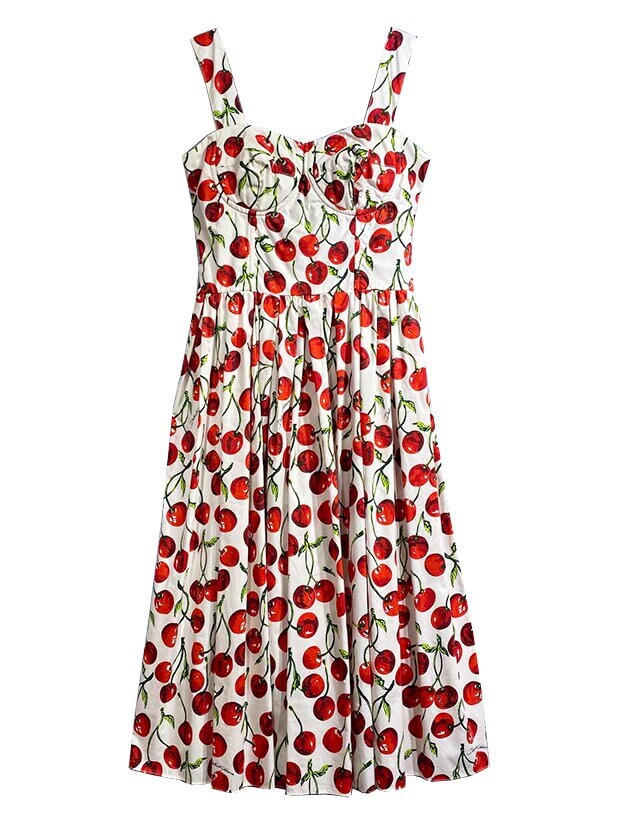 36 Handmade Italian designer CHERRIES push up cotton dress, dolce vita dress, runway dress