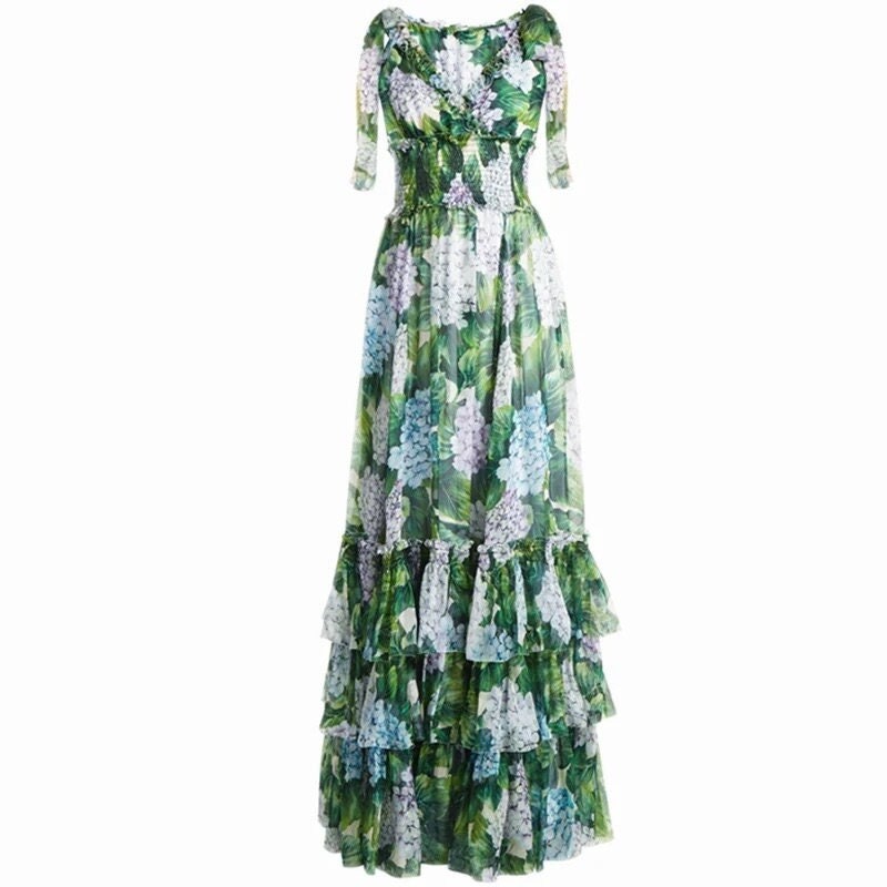 46 Handmade Italian designer Hydrangea print sleeveless dress