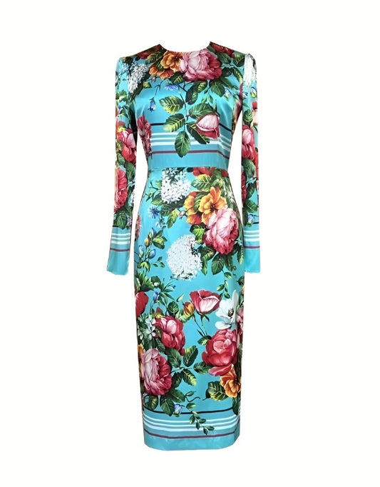 CRUISE 2024 Blue Floral Print long sleeve dress
