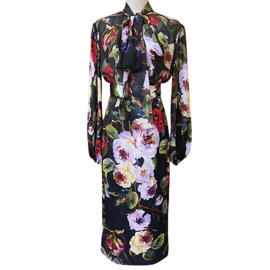 Handmade Italian designer Floral print silk skirt, luxury dress, runway dress, silk dress, dolce vita dress, designer dress