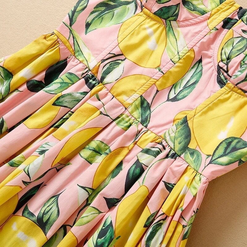 75 Handmade Italian designer Sicily Lemons print sleeveless cotton dress, pink, dolce dress, sundress