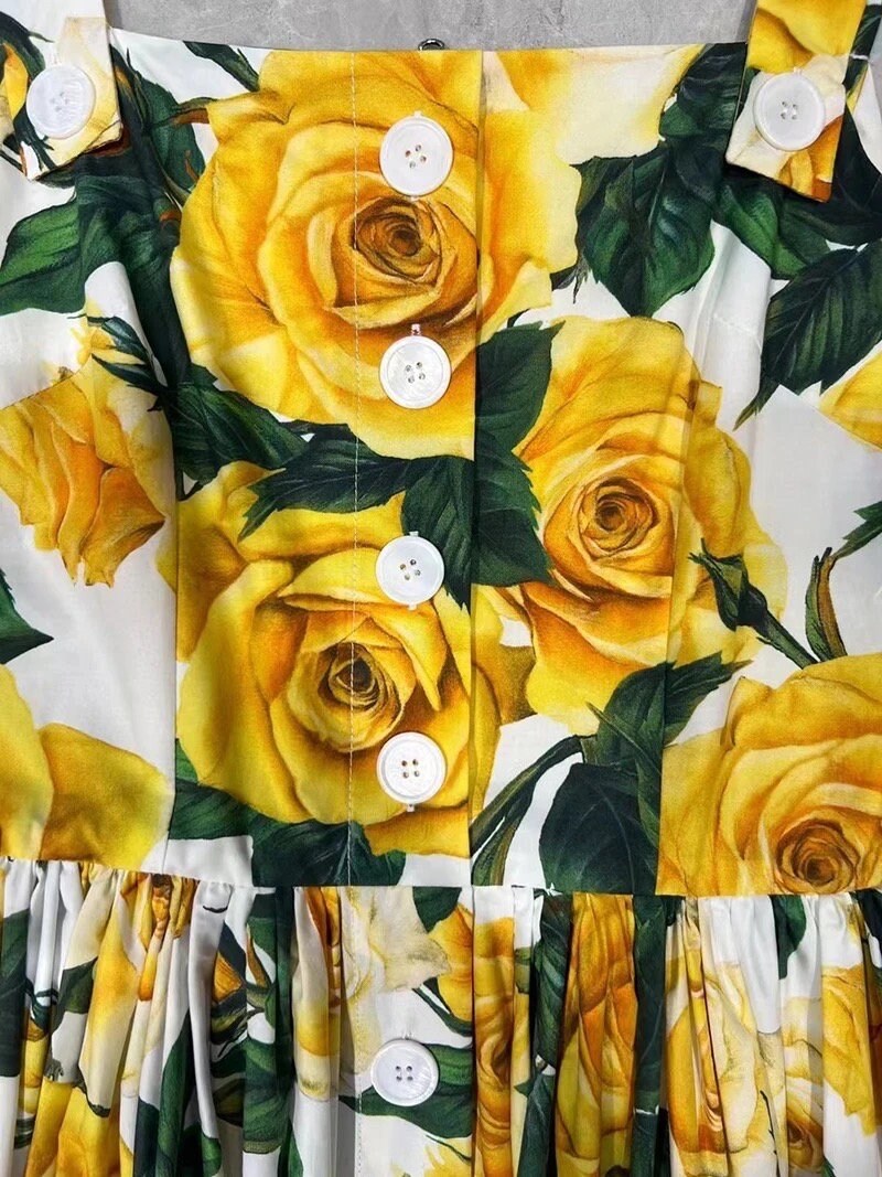 39 SUMMER 2024 Handmade Italian designer Yellow Roses print sleeveless cotton dress, Sicily dress, Tiles Porcelain print dress