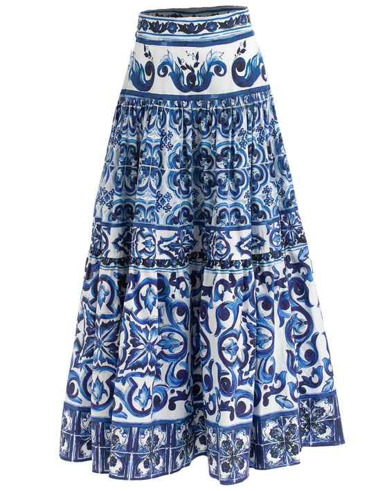 15 Handmade Italian designer Majolica print cotton skirt