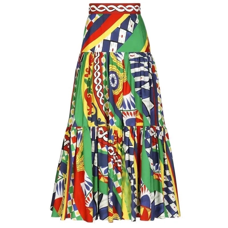 52 SUMMER 2024 Handmade Italian designer Caretto print layered cotton skirt, Sicily dress, Dolce vita dress