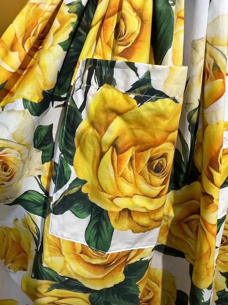 39 SUMMER 2024 Handmade Italian designer Yellow Roses print sleeveless cotton dress, Sicily dress, Tiles Porcelain print dress