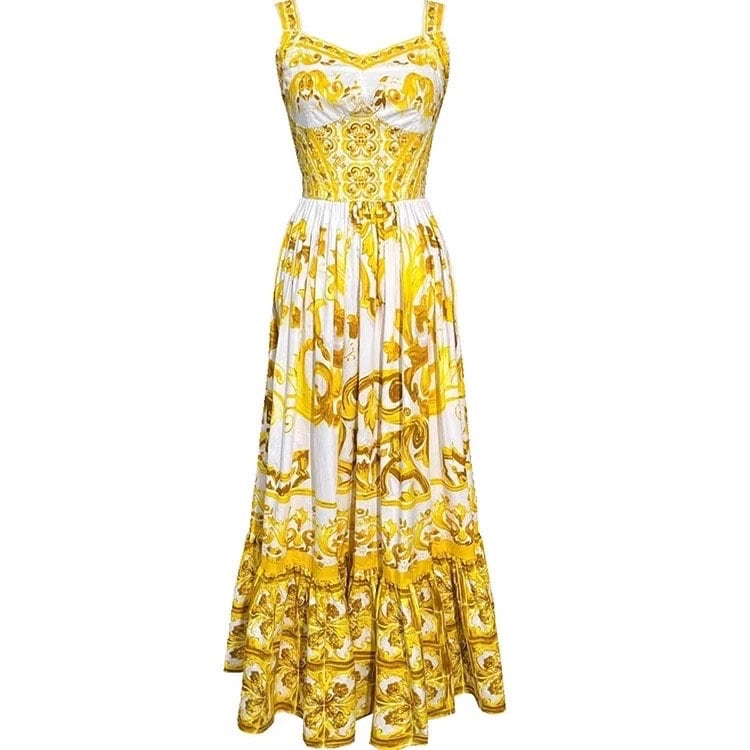 33 Handmade Italian Tiles Majolica print 100% cotton dress (YELLOW), Sicilian Dress, Mosaic Dress, Italian Summer Dress, Dolce Vita