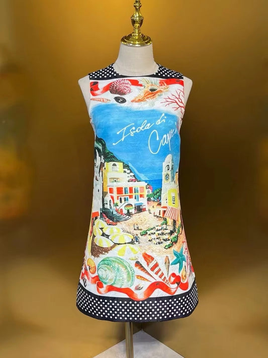 21 Handmade Italian designer Brocade Capri print sleeveless mini dress