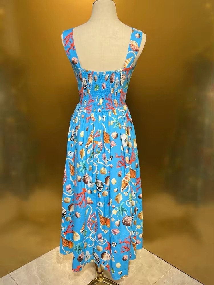 2 LATEST PRINT Handmade Italian designer Frutti di Mare push up 109% cotton dress, dolce vita dress, runway dress