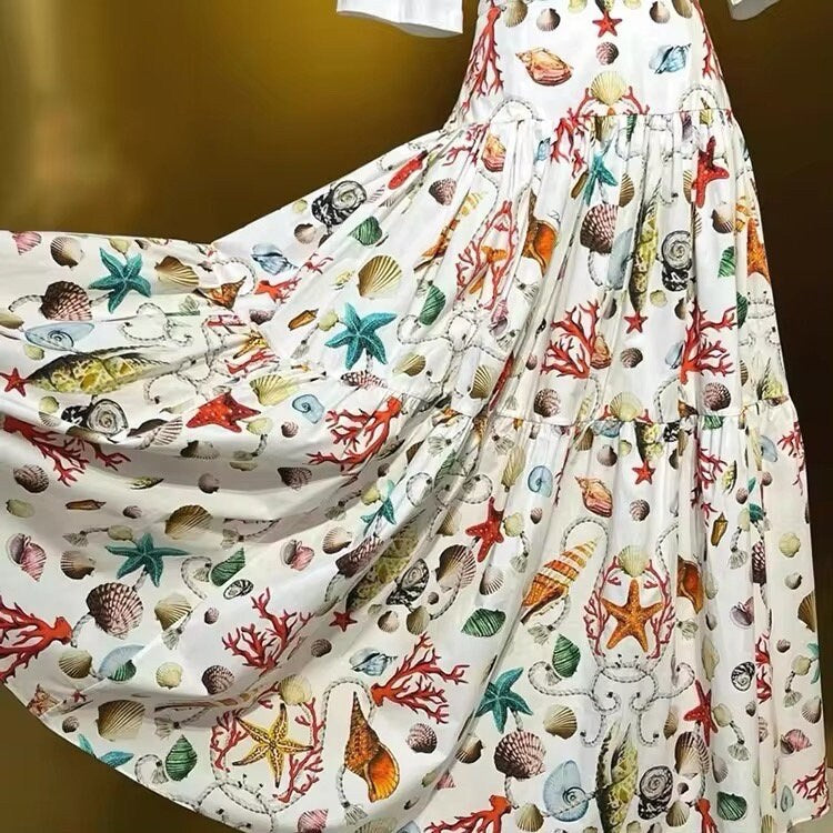 32 LATEST PRINT Handmade Italian Seashell print cotton skirt