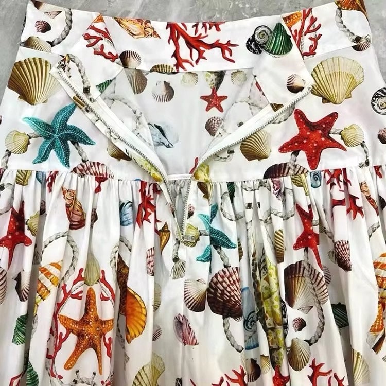 32 LATEST PRINT Handmade Italian Seashell print cotton skirt