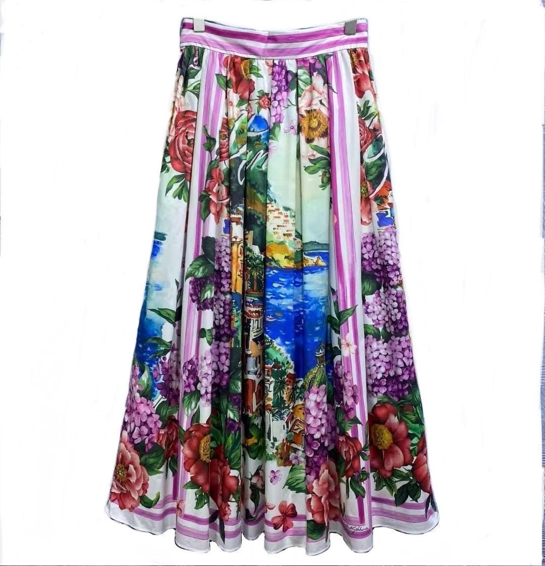 108 LATEST PRINT Handmade Italian Positano print cotton skirt