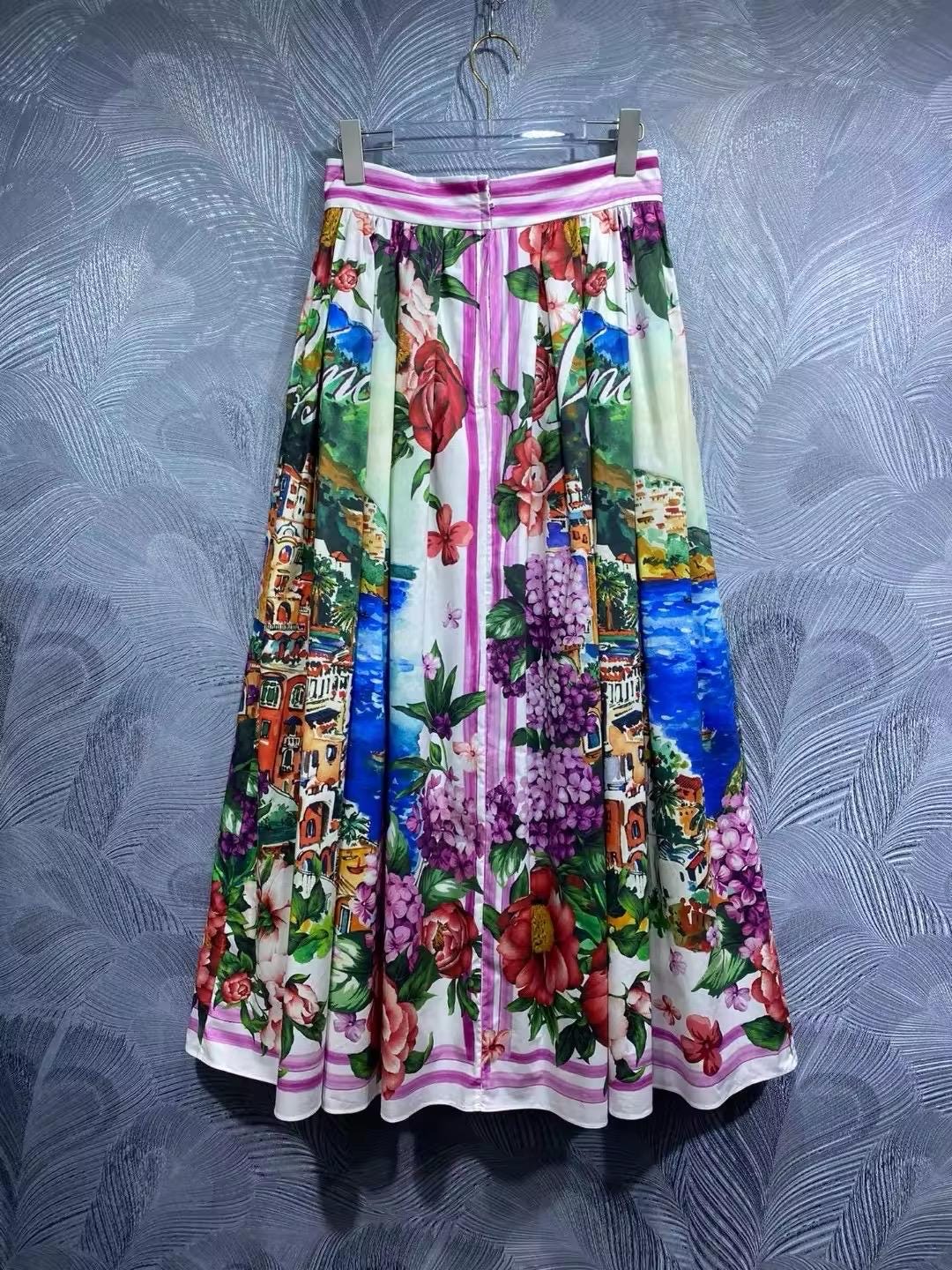 108 LATEST PRINT Handmade Italian Positano print cotton skirt