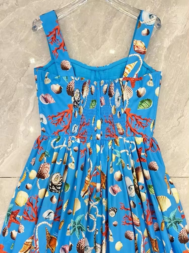 2 LATEST PRINT Handmade Italian designer Frutti di Mare push up 109% cotton dress, dolce vita dress, runway dress