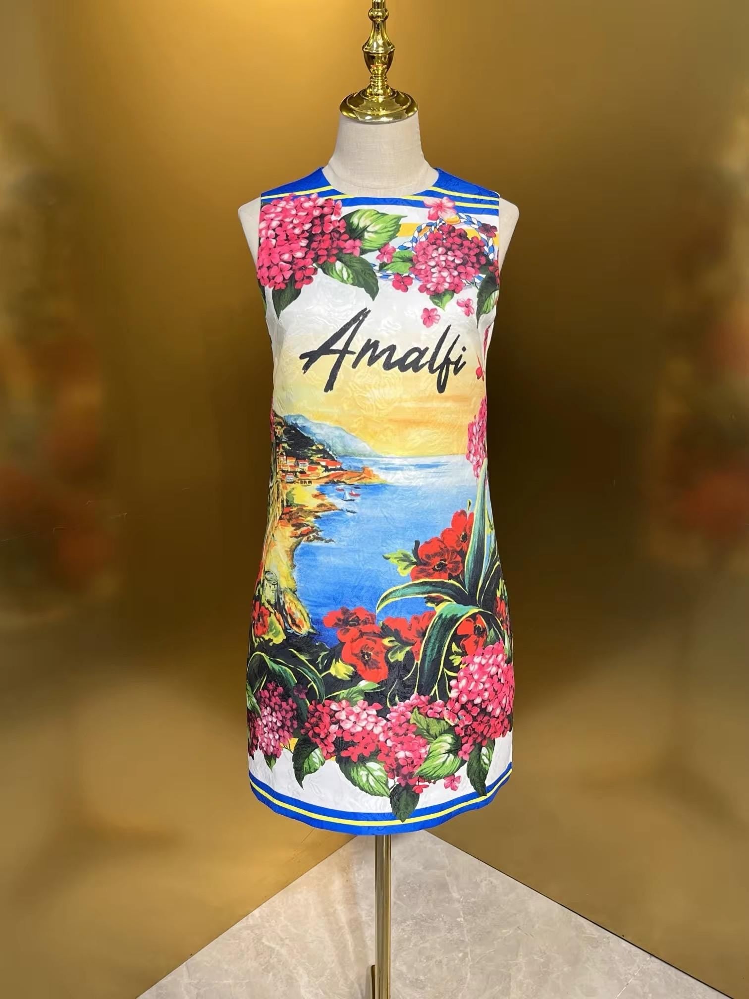 111 Handmade Italian designer Brocade Amalfi print sleeveless mini dress