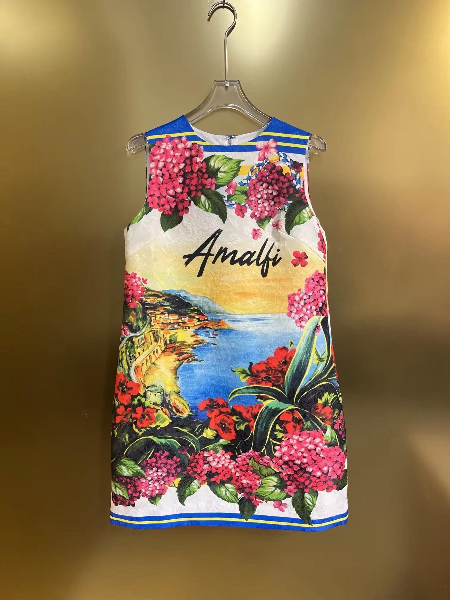 111 Handmade Italian designer Brocade Amalfi print sleeveless mini dress