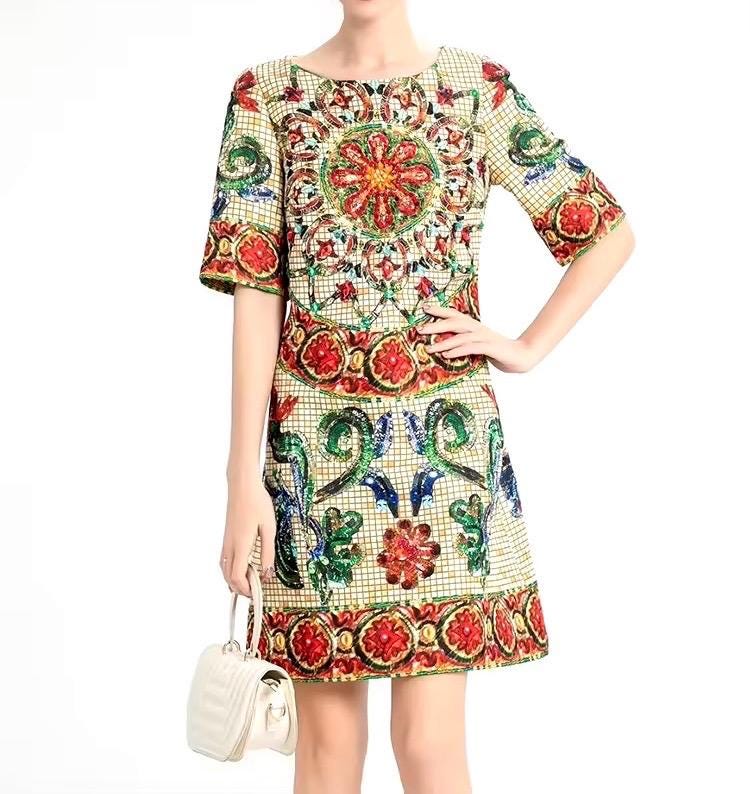 Handmade Italian designer Brocade Heart & Crown print sleeveless mini dress, gemstone dress, Dolce Vita dress, runway dress