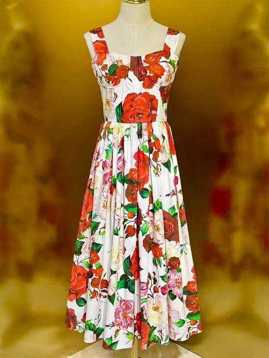 CRUISE 2025 Handmade Italian designer Sicily Roses push up cotton dress, dolce vita dress, runway dress, Italian style