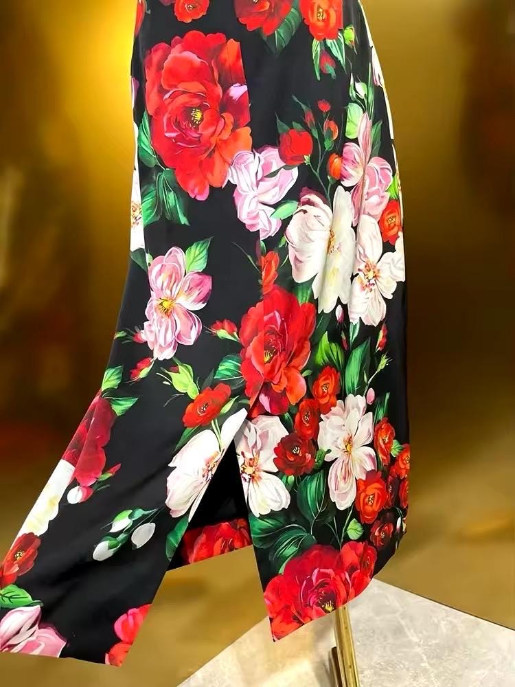 CRUISE 2025 Handmade Italian Floral print silk dress, Sicilian Dress, Italian style, Summer Dress, Dolce vita style, luxury dress